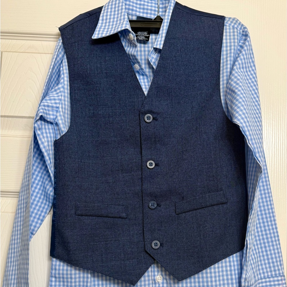 Izod Boys Button Up Shirt W/Vest Blue & White Shirt Blue Best Size 12 Easter